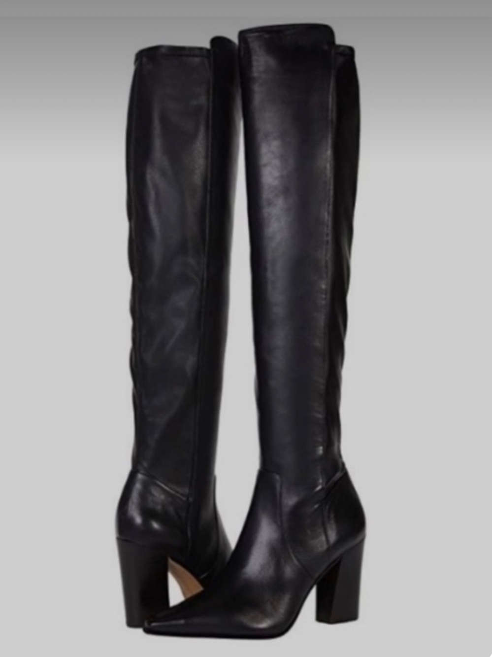 NEW Vince Camuto Demerri Black Knee-High Leather Block Heel Boots